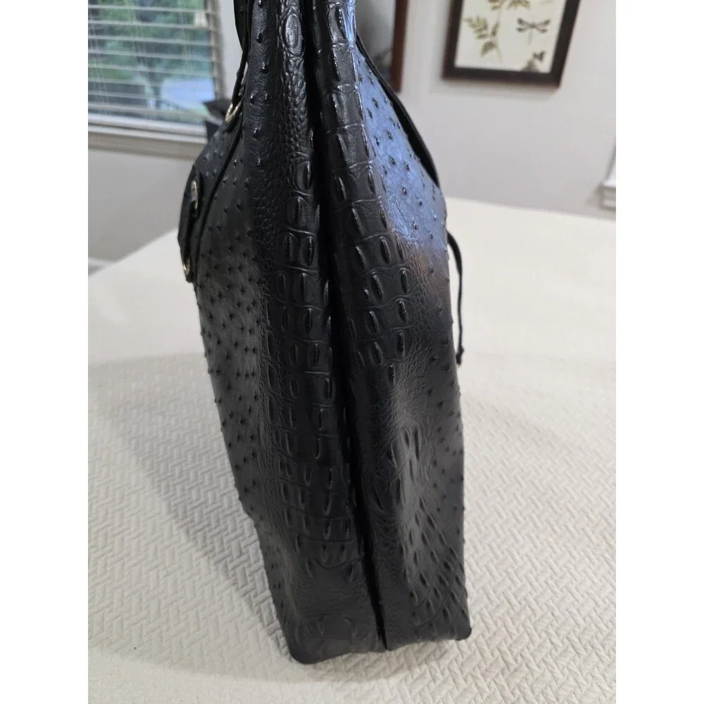 Edgy Goth Grunge Black Faux Leather Mixed Texture Slouchy Hobo Bag Lace Up Tote